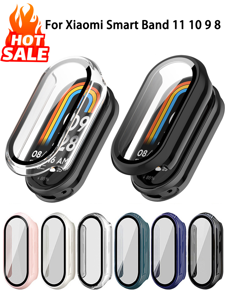 Smartwatch Watches Price - Xiaomi Mi Band 11、10、9、8用、強化ガラス＋PC製ケース。衝撃吸収、硬質スクリーンプロテクター。Xiaomiスマートバンド11、10、9用カバー、アクセサリー。