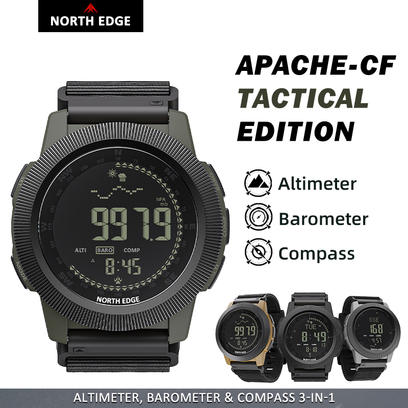 Altimeter Compass Watch - NORTH EDGE APACHE-CF メンズ デジタル腕時計、アウトドアスポーツ、ランニング、水泳、高さ計、気圧計、コンパス、防水50m。