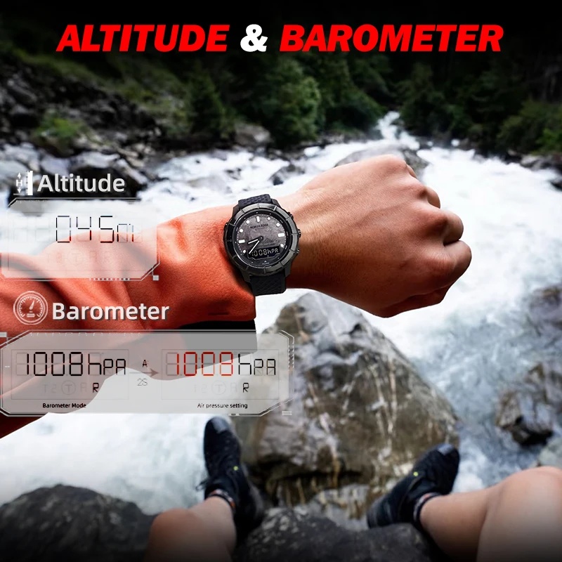 Altimeter Compass Watch - NORTH EDGE 2026 THARSIS メンズ カーボンファイバー製腕時計。50m防水、アウトドア、ハイキング、スポーツに最適。高度計、気圧計、コンパス付き。