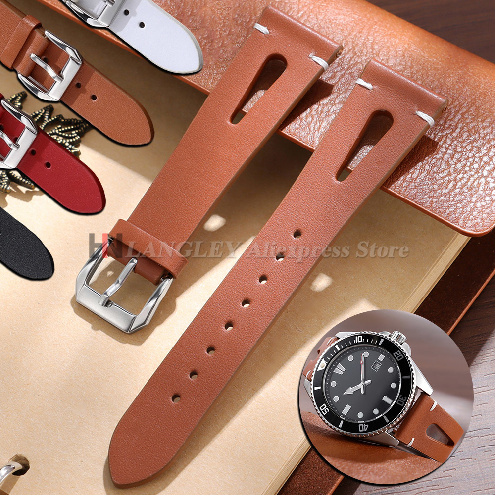 Smartwatch Vintage Watches For Women - ヴィンテージ風の本革製腕時計バンド。20mm、22mmのサイズで、通気性の良い穴あきデザイン。スマートウォッチ用、汎用性の高いブレスレットタイプ。防水仕様で、男女問わず着用可能。
