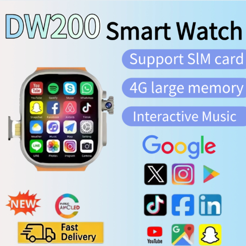 Smartwatch Watches Price - ネットワーク対応スマートウォッチ DW200、SIMカード対応、回転式カメラ、Android 9.0、Bluetooth、GPS位置情報、Playストア対応、グローバル版、HDスマートウォッチ。