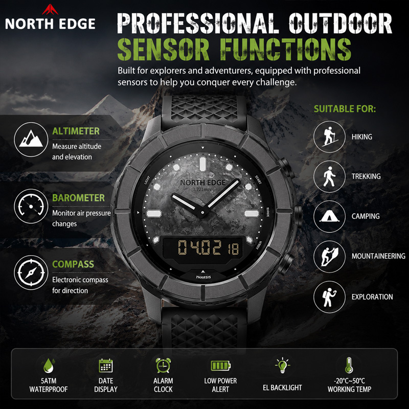 NORTH EDGE 2026 THARSIS メンズ カー - Altimeter Compass Watch のレビューと価格